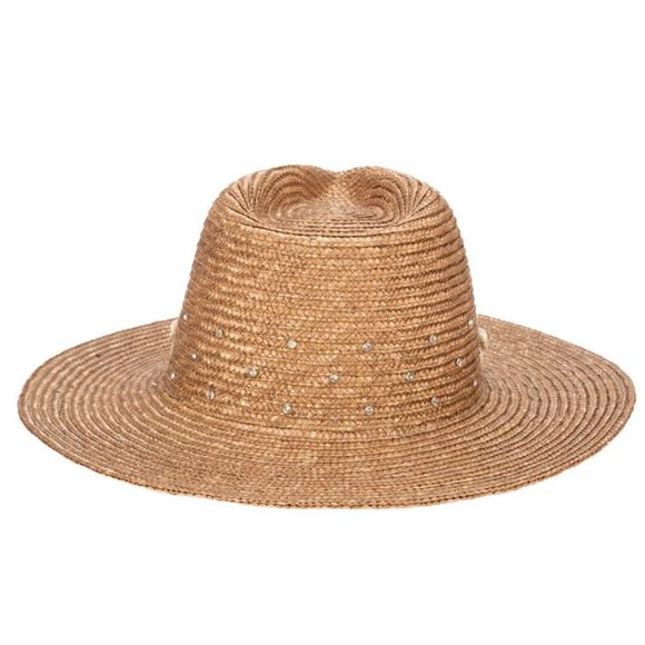 $110 Resort Ready Wheat Straw Fedora Glam Shell Rhinestone Womens San Diego Hat - Picture 2 of 7